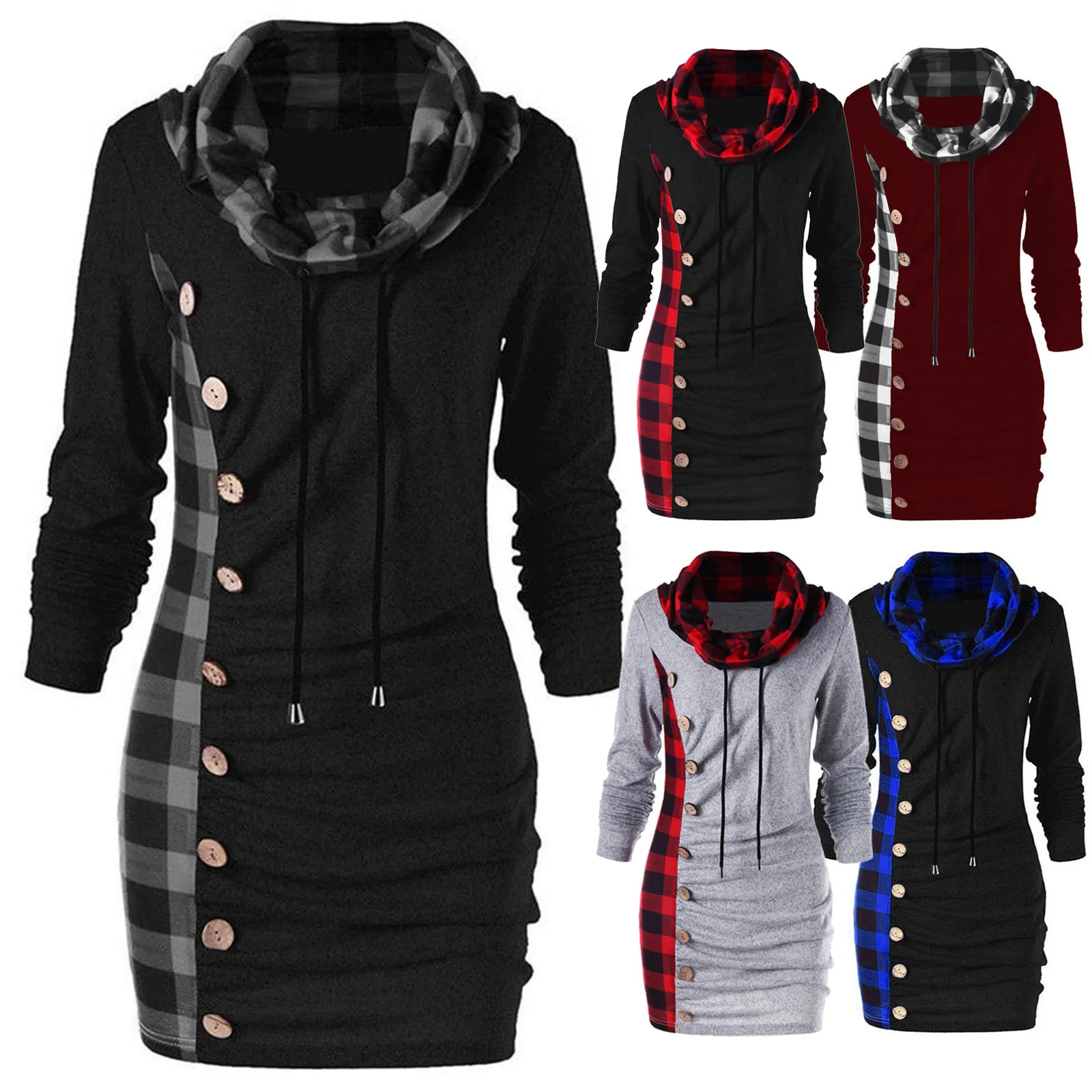 

Женское модное клетчатое платье-макси без рукавов с воротником-шарфом и пуговицами