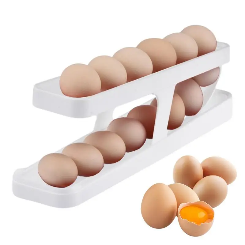 

New Scrolling Egg Rack Holder 2 Tier Up To 14 Eggs Automatically Rolling Egg Storage Container For Kitchen Cabinet