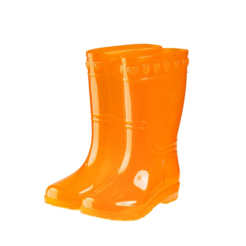 Flat Platform Mid-Calf Rain Boots for Women Fashion Jelly Color Waterproof PVC Water Shoes Winter Transparent Warm Rain Shoes