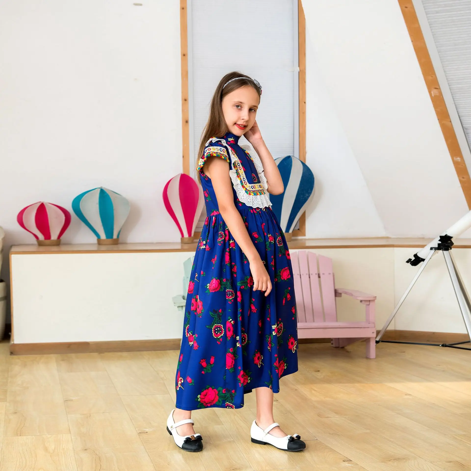 Sl003 Kids Summer Embroidered Robe Dubai Girl's Clothing Arab Abaya Formal Occasion Dresses Sequin Abaya Dignified Skirt Robe