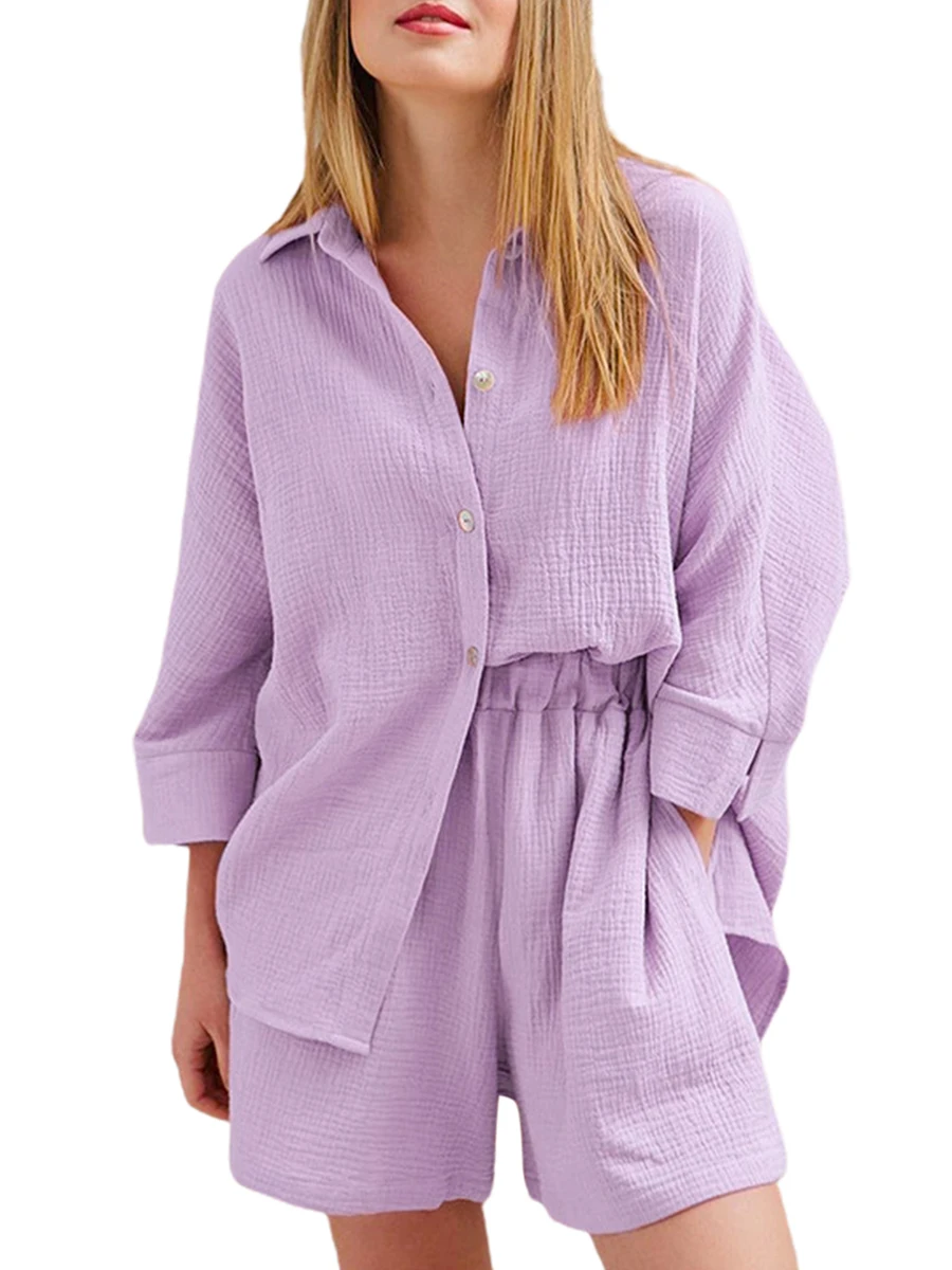 

Женский льняной комплект из 2 предметов, одежда для сна, длинная рубашка и эластичные Мини-шорты с высокой талией, комплект из 2 предметов для женщин