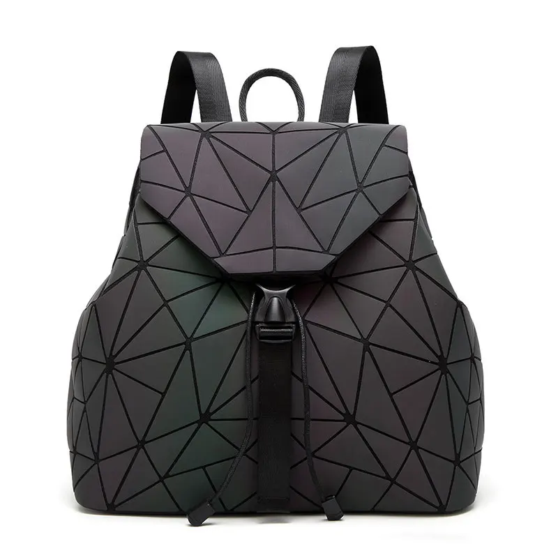 

New Luminous Backpack Diamond Lattice Bag Travel Geometric Women Bag Teenage School bags Folding Reflective Backpack Unisex
