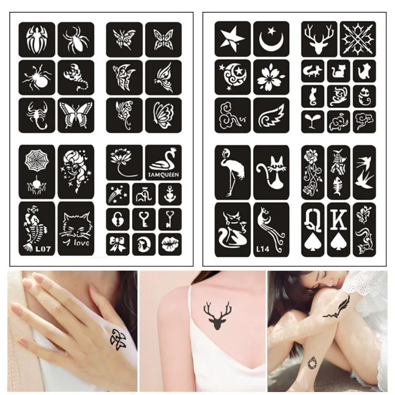 Tattoo Airbrush Stencils Templates Dragon Butterfly Unicorn Glitter Henna Stencil Reusable for Hands Finger Diy Body Painting
