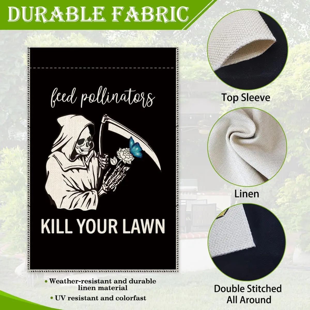 Фото Флаг для сада Hafhue Feed Pollinators Kill Your Lawn Goth, 12 x 18 дюймов, двусторонний, в стиле фермерского дома, праздничное украшение для двора, Pollin LLX №5