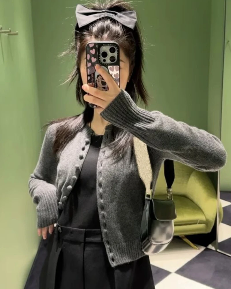 NIGO женский однобортный короткий шерстяной кардиган с круглым вырезом на весну и