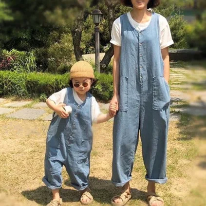 

Cowboy Jumpsuits Loose Daughter Style Leisure Style Denim Thin Clothes Mother Korean 2022 Summer New Matching Overalls Family