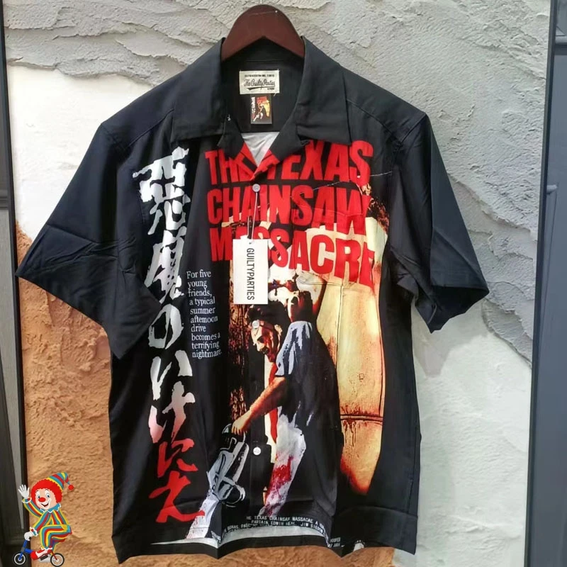 

23ss WACKO MARIA Shirts Texas Chainsaw Demon Man Hawaiian Shirt High Quality Original Label Men Women Wacko Maria Shirts