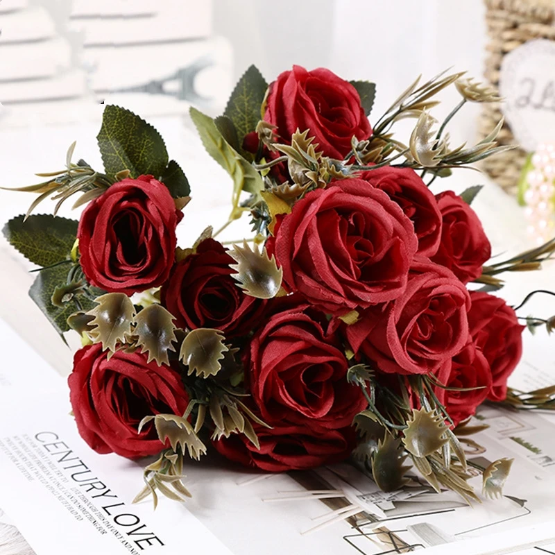 

Искусственные розы 30 см, искусственные цветы, Дешевые новогодние и рождественские украшения, ваза для дома, Свадебный букет невесты в помещ...