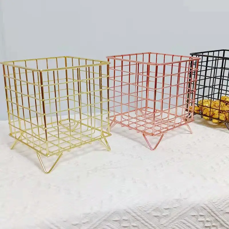 

Creative Simple Wrought Iron Storage Basket Square Coffee Mask Storage Basket Desktop Sundry Basket Wholesale Storage Frame