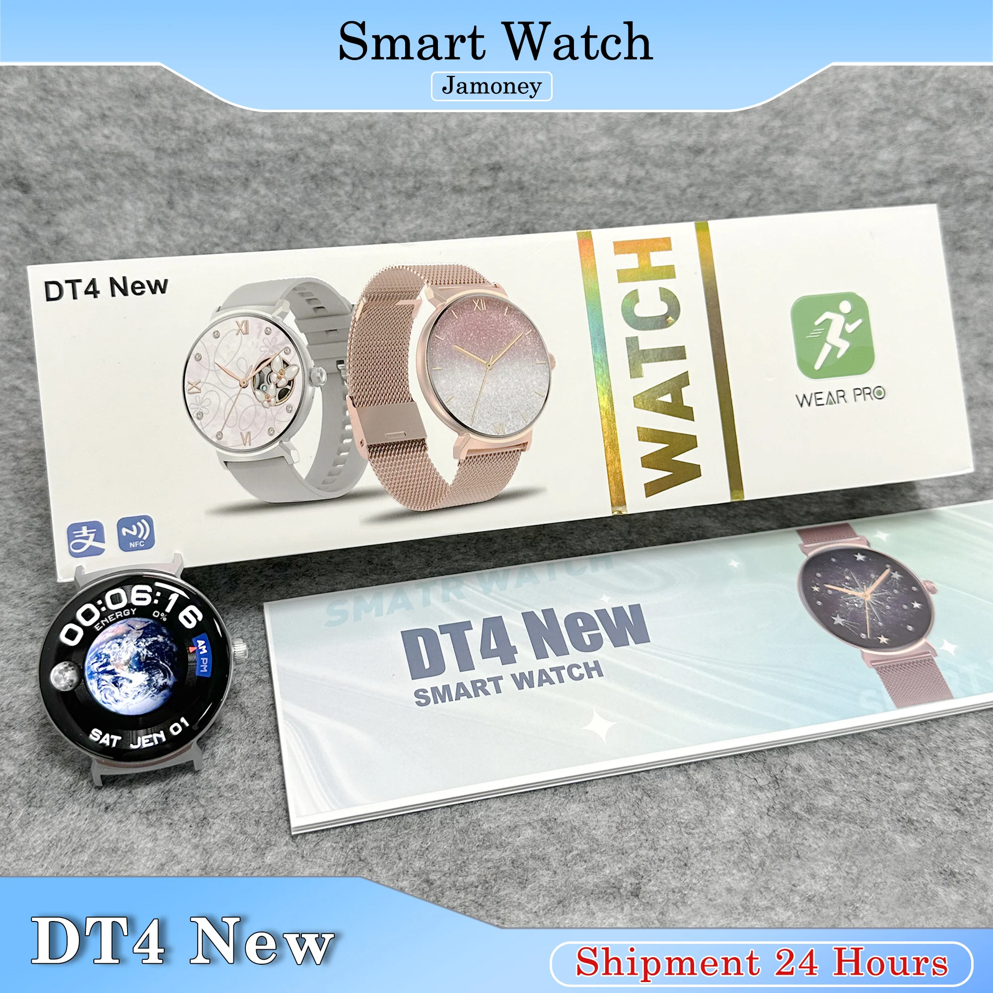 Женские умные часы DT4 с Bluetooth круглым экраном AMOLED IP67 WearPro 3D Surround Vision новинка 2024 DT NO.1