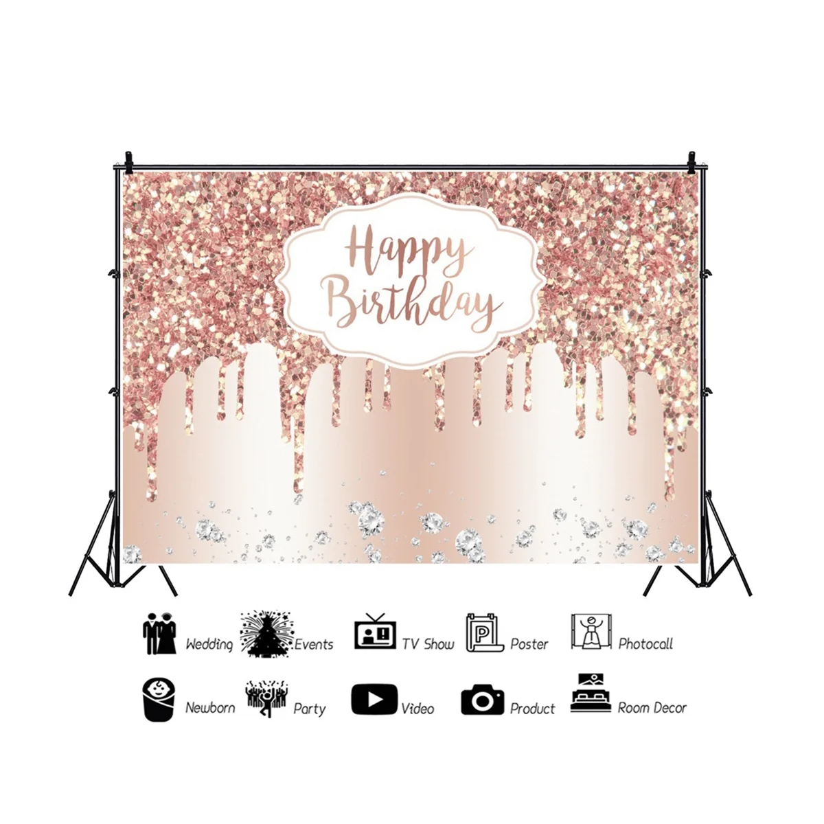 

Rose Gold Happy Birthday Banner -180 x 120cm Rose Gold Backdrop for Birthday Party Happy Birthday Backdrop for Women