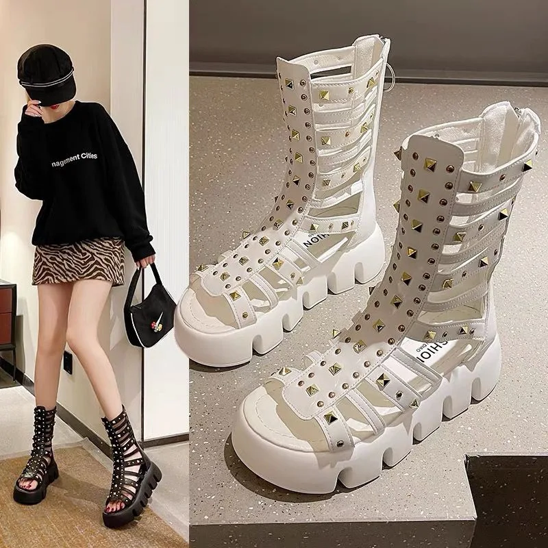 Platform Sandals Summer Shoes for Women High Rise Open Toe Sandals Short Boots Fashion Versatile Willow Nails Shoes Ladies 2023