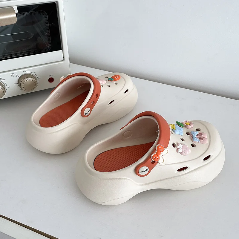 Summer New EVA Elevated Hole Shoes with Thick Sole Matsutake Sole Non slip External Wearing Sandals Fashion Casual Beach Shoes