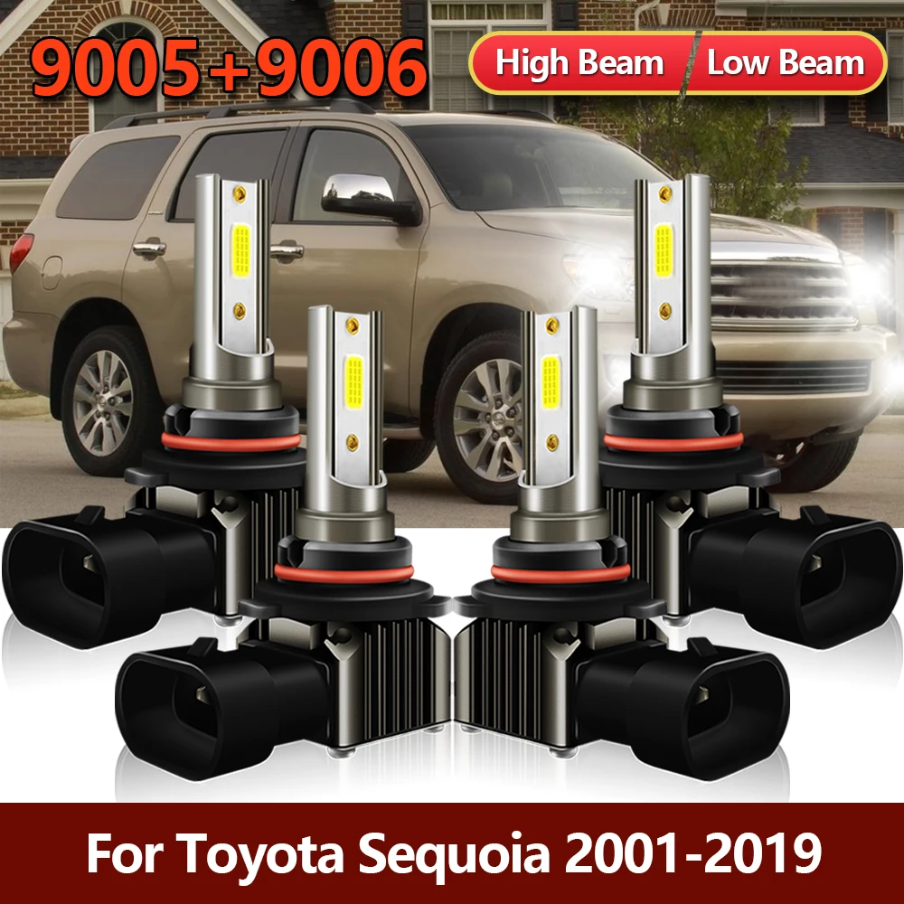 

4x LED Headlight Bulbs High Low Combo Beam Light Kit 9005 9006 MINI Car Lamps For Toyota Sequoia 2001-2015 2016 2017 2018 2019