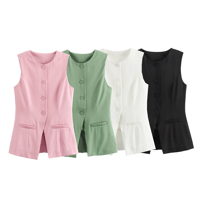YENKYE женский офисный элегантный жилет без рукавов с круглым вырезом однобортный