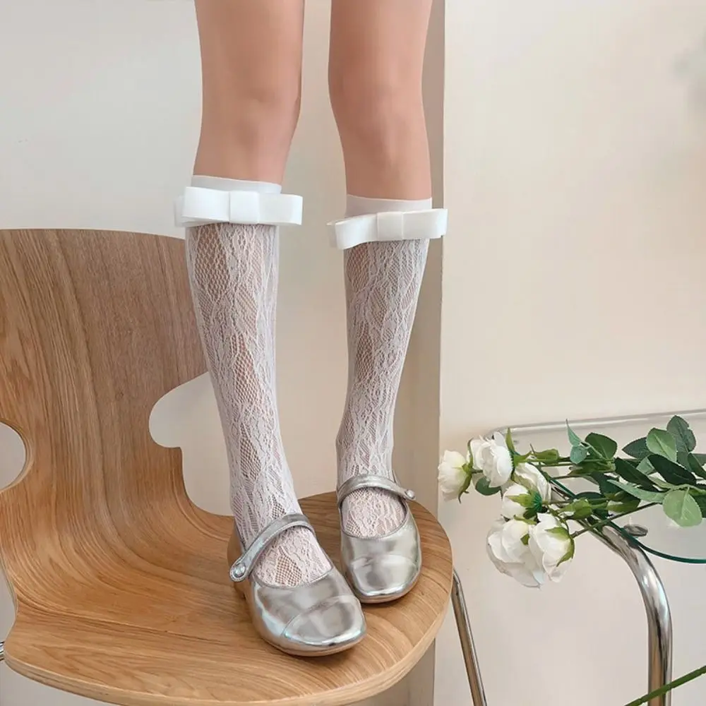 

Comfortable Gift JK Elastic Lace Fashion Gauze Women Thin Socks Bow Silk Hosiery Y2K Korean Style Socks Transparent