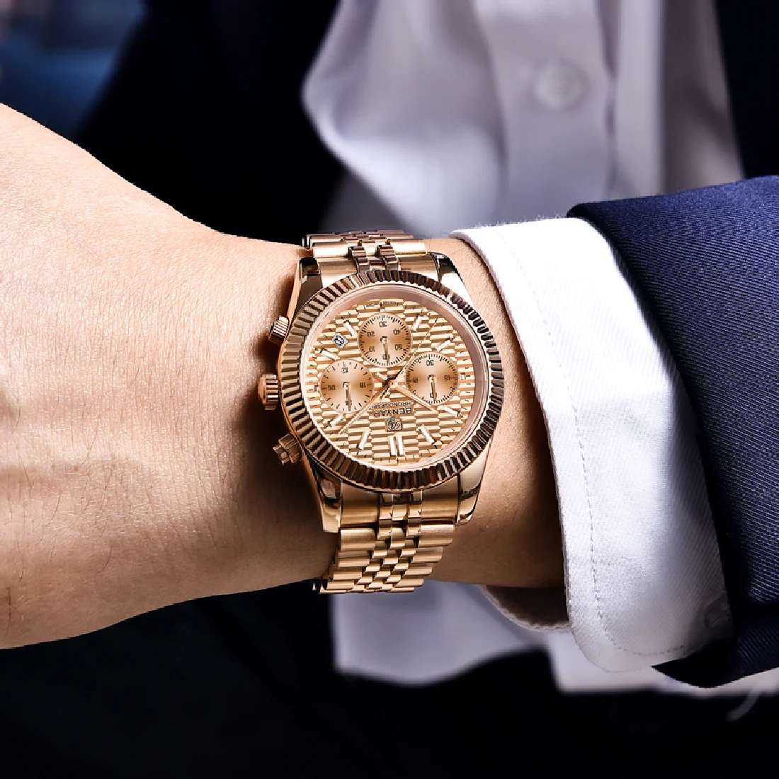 

Часы-хронограф мужские Кварцевые водонепроницаемые из нержавеющей стали, 100 м