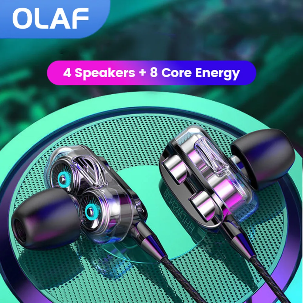 

OLAF 3.5MM HiFi Wired Headphones Quad Core Sport Earphone Dual Driver Bass Stereo Headset In-Ear Music Earbuds With Microphone