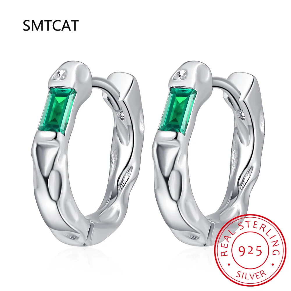 

Серьги-кольца женские из серебра 925 пробы с зеленым квадратным цирконием