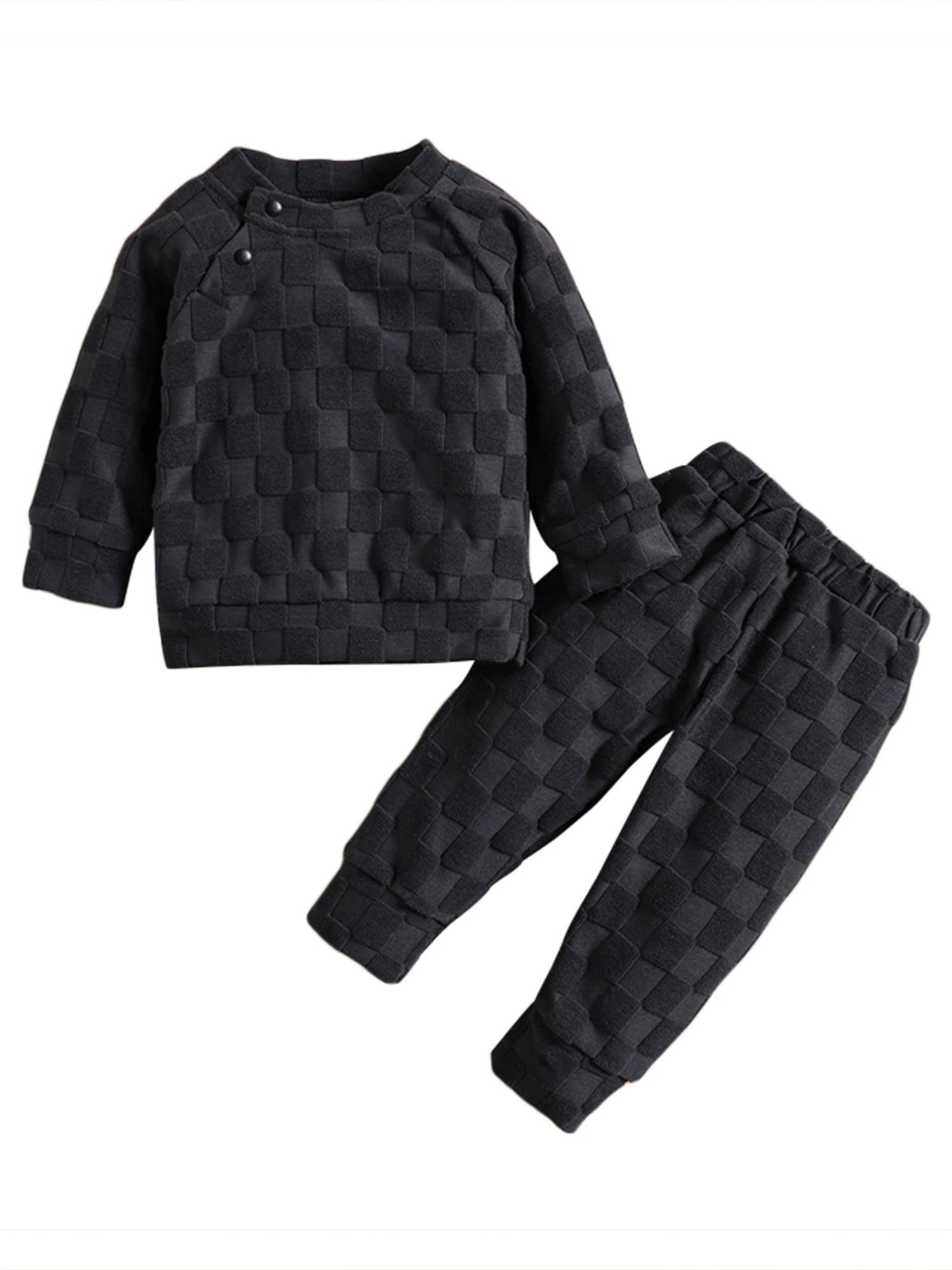 

Одежда из двух предметов для маленьких мальчиков и девочек, топы с круглым вырезом и длинными рукавами в шахматную клетку, текстурированные...