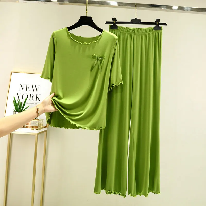 Summer Thin Pajamas Set Casual Sleepwear For Women Pink Full Short/Sleeve Shirt Pyjama Women's Modal Cotton 2022 Fashion Clothes