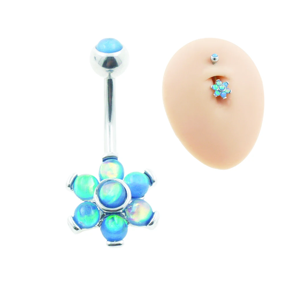 

JHJT Belly Piercing Flower Navel Ring 316L Surgical Stainless Steel Belly Button Ring Body Jewelry for Women 14G