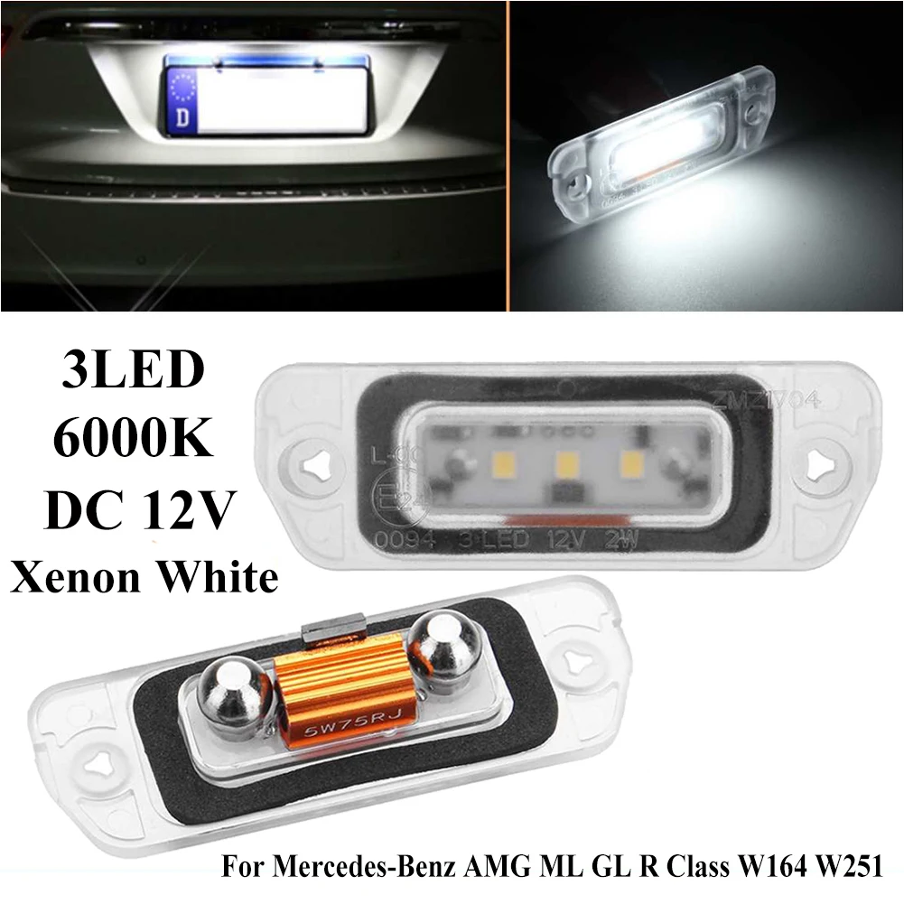

For Mercedes-Benz AMG ML GL R Class W164 W251 12V White Waterproof Dust-proof Signal Lamp 2Pcs LED License Plate Light White