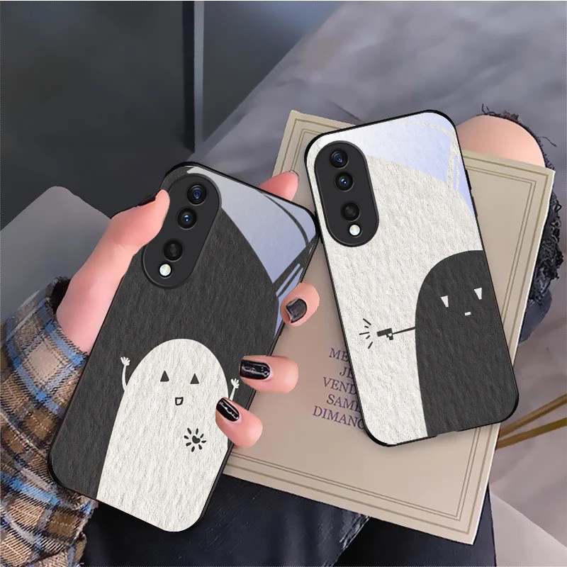 Фото Черно-белый чехол-накладка из стекла для Honor X6, X9c, X9, X6b, X8a, X8, X9b, X5b Plus, X8b, 30 Pro+, 50 Pro, 70, 90, 200 Lite №3
