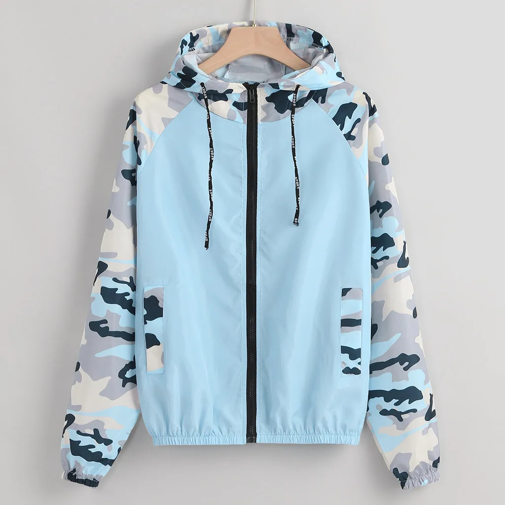 

Женское камуфляжное лоскутное пальто с капюшоном и карманами на молнии