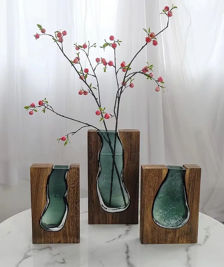 

Nordic new log solid wood transparent vase home designer hotel decoration model room decoration desk