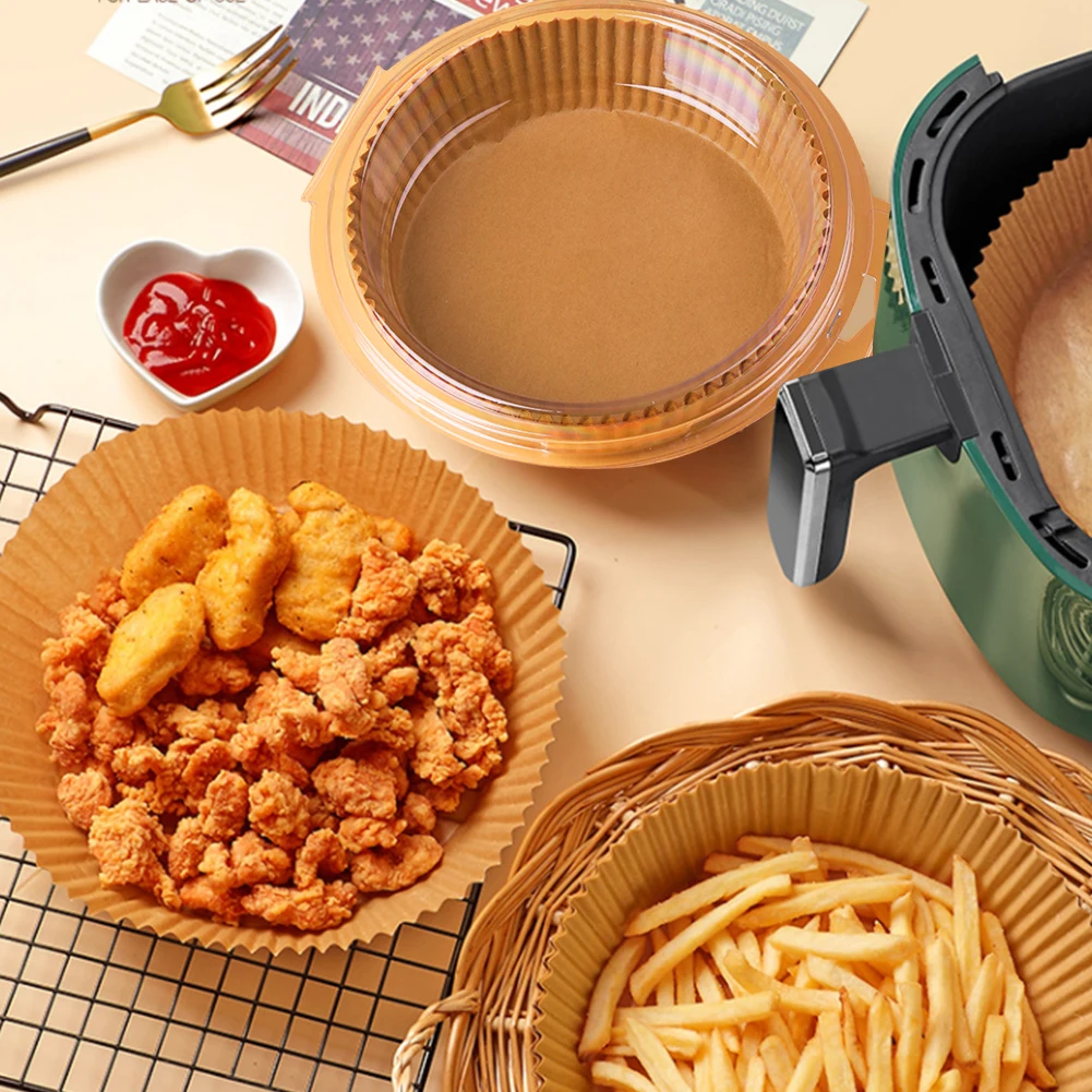 

50pcs 16cm Air Fryer Disposable Baking Papers 3-6L Air Fryer Liners Non-Stick Steamer Round Oil Paper Liners Kitchen Accessories