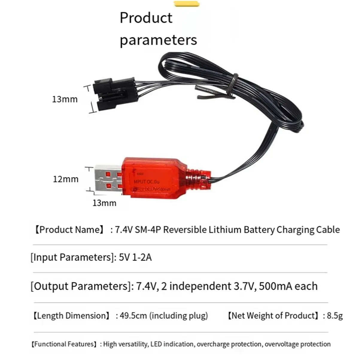 Фото Зарядное устройство USB popop 7.4V 500mA SM-4P для аккумуляторов радиоуправляемых машин DE36W, DE65, HM202, EC08, EC16, кабель д №2