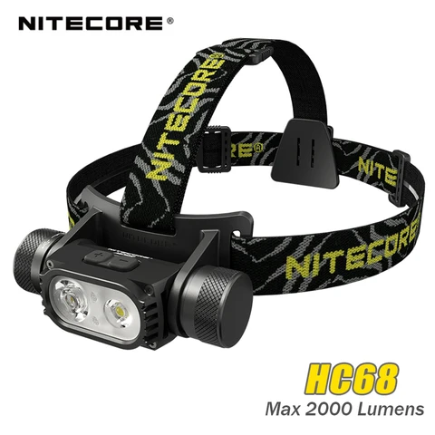 Налобный фонарь NITECORE HC68 светодиодный, 2000 люмен, USB, перезаряжаемый налобный фонарь, Регулируемый прожектор, двойной луч, литий-ионный аккумулятор 18650