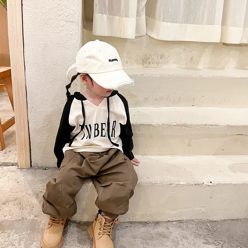 Children's T-shirt Hooded Top Autumn Boys and Girls Casual Sweater 3 Baby Bottoming Shirt 2022 New South Korea