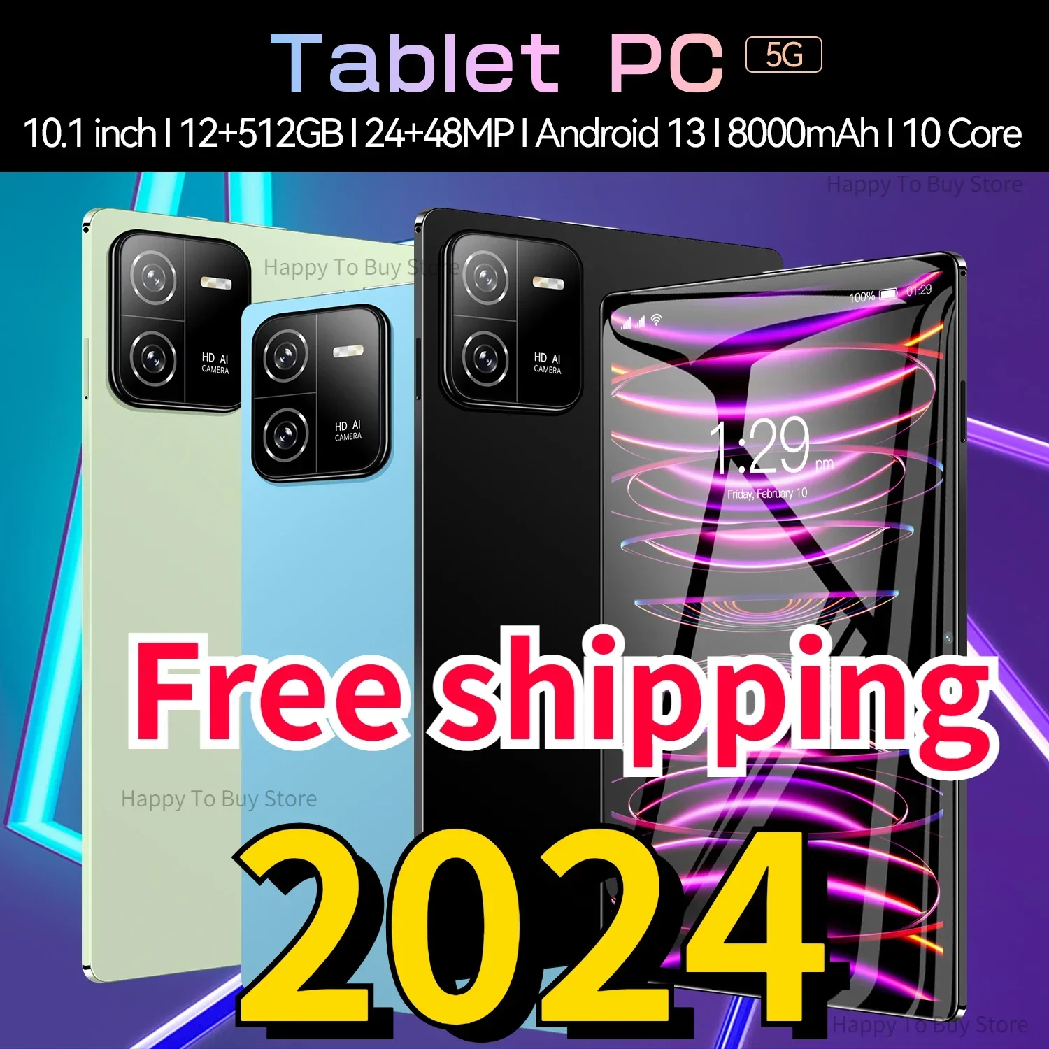 

2023 Global Version New Pad6Pro Tablet Android13 10.1 Inch 12GB 512GB 5G Dual SIM Phone Call GPS Bluetooth WiFi Google Tablet PC