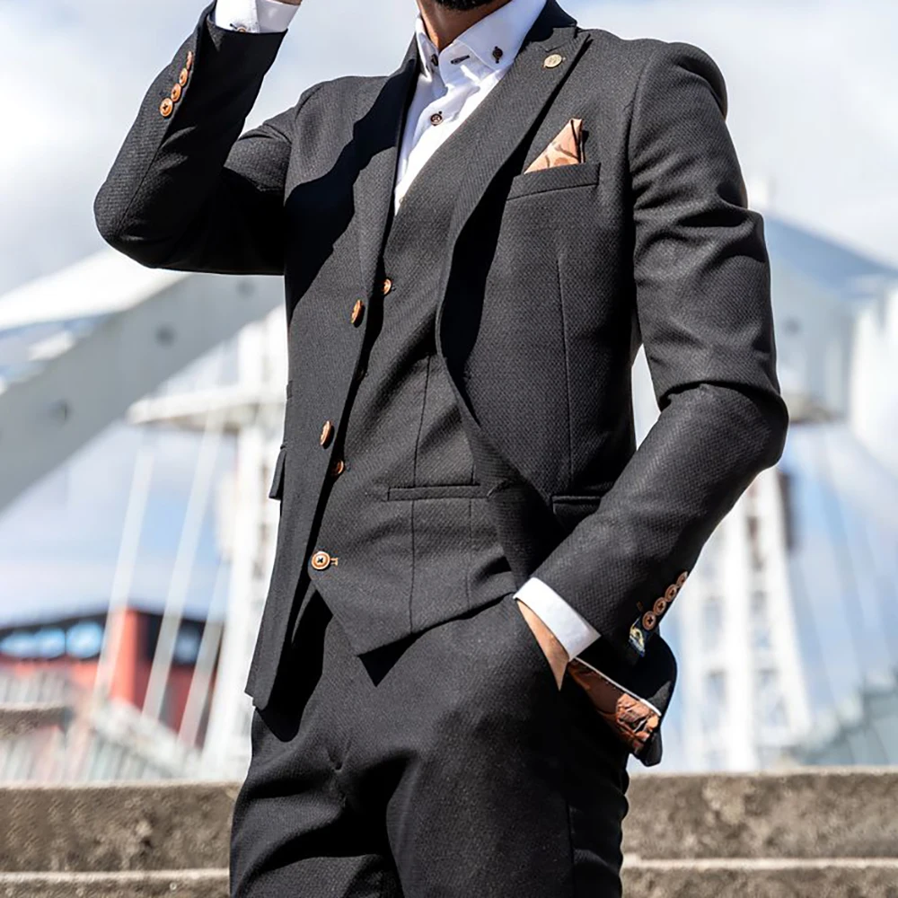 Элегантные черные мужские костюмы однобортный деловой Блейзер модный пиджак