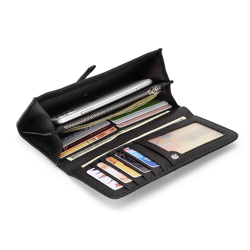 100% Genuine Leather Womens Wallets and Purses Fashion Large Capacity Multi Card Holding Bag Money Bag Luxury Phone Wallet Purse