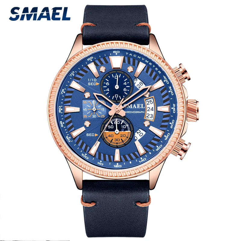 

SMAEL Military Watch Chronograph Top Luxury Brand Men Leather Sport Quartz Wristwatch Man Automatic Date Clock Relogio Masculino