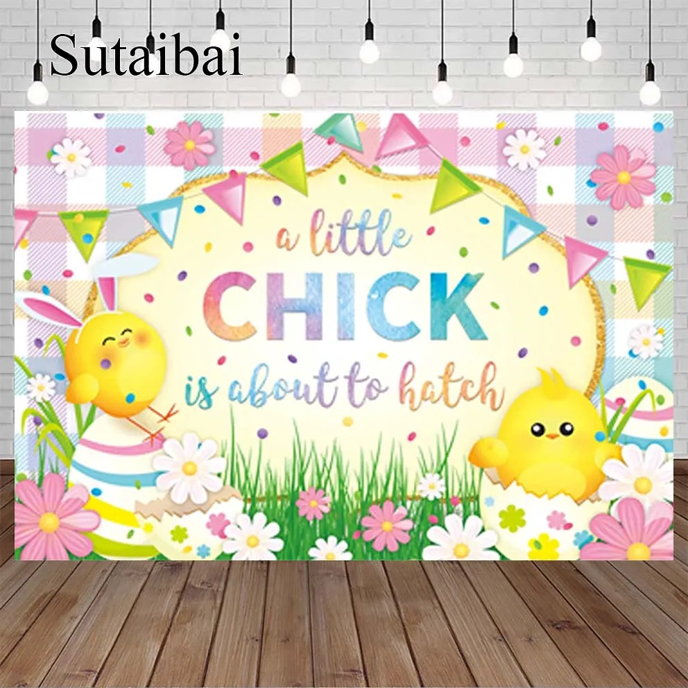 A Little Chick Is about To Hatch Backdrop Easter Spring Baby Shower Birthday Kids Party Supplies Banner Flower Background