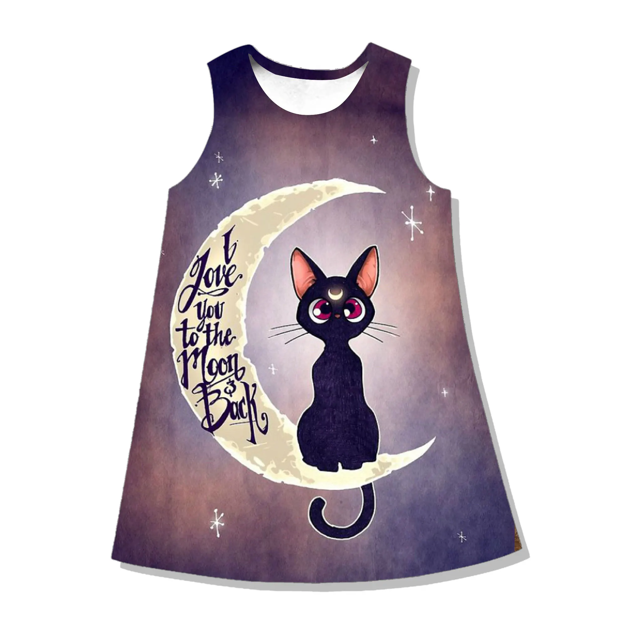 2022 Summer Women's Harajuku Cat Printed Dress 90s Girl Party Sleeveless Princess Dress Tank Fashion Loose Casual Dress Female