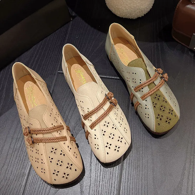 2023 New Retro Designer Cut Out Ballet Shoes Woman Flats Hollow Breathable Casual Flat Shoes Comfortable Moccasins Women Shoes