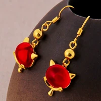 latest designs vietnam alluvial red crystal fox drop gold dangle earring for women
