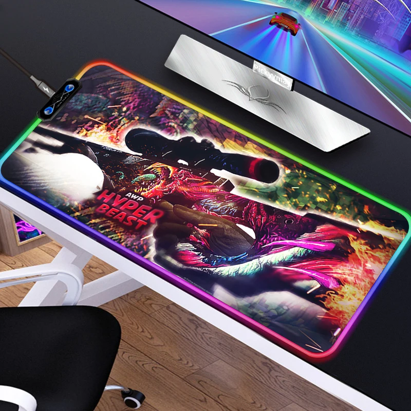 

CSGO Mouse pad RGB Gaming Accessories Computer Large 900x400 Mousepad Gamer Rubber Carpet With Backlit Play LOL Desk Mat MSI