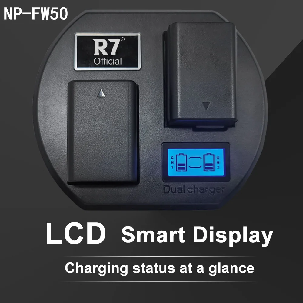 

R7 2000mAh NP-FW50 NP FW50 NPFW50 Battery+LCD Dual Charger for Sony Alpha a6500 a6300 a7 7R a7R a7RII a7II NEX-3 NEX-3N NEX-5