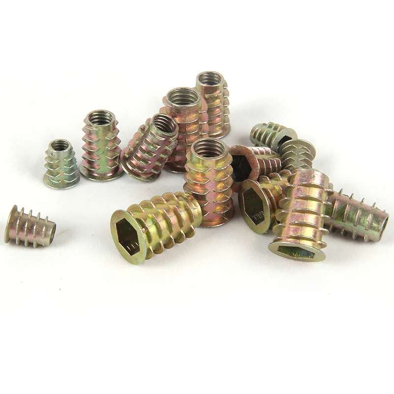

100Pcs M4 M5 M6 M8 Zinc Alloy Thread For Wood Insert Nut Flanged Hex Drive Head Furniture Nuts