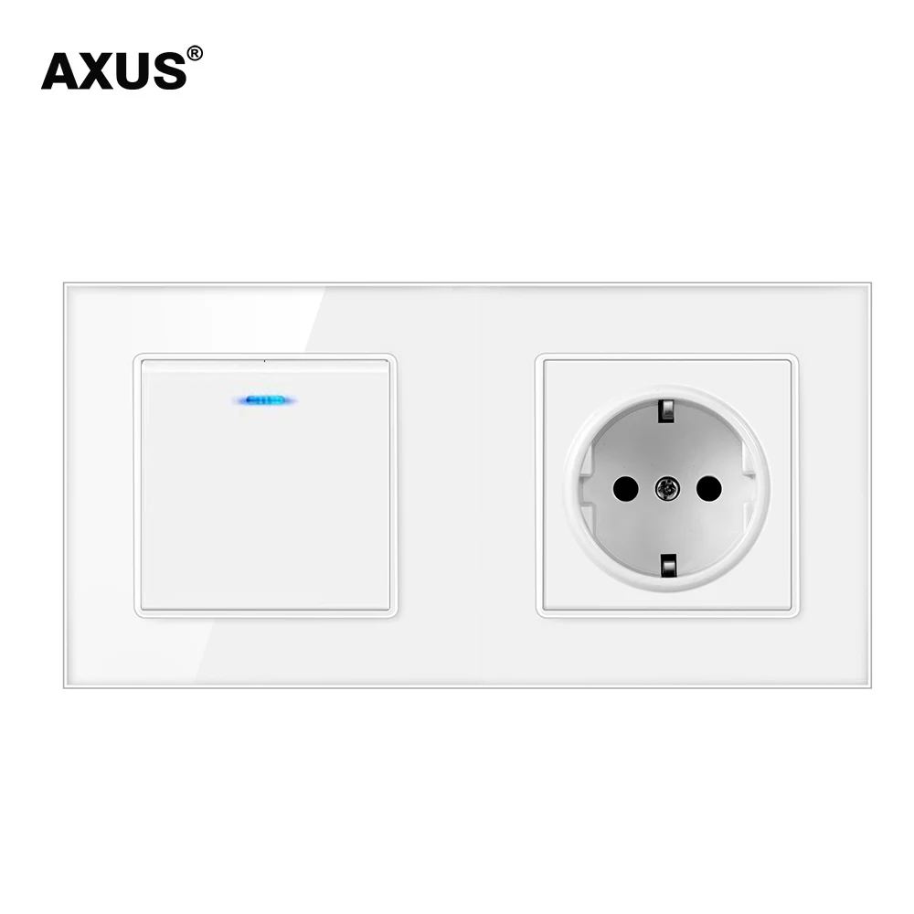 

AXUS Light Switch With EU Power Wall Sockets Black White Wall Led Switch 1/2/3Gang 1Way 2Way Crystal Panel Dark Blue Backlight