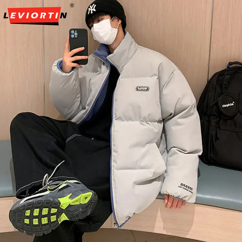 

Harajuku Men Bread Down Padded Coat Winter Polar Fleece Lining Casual Parka Streetwear Korean Couple Oversized Puffer Jackets