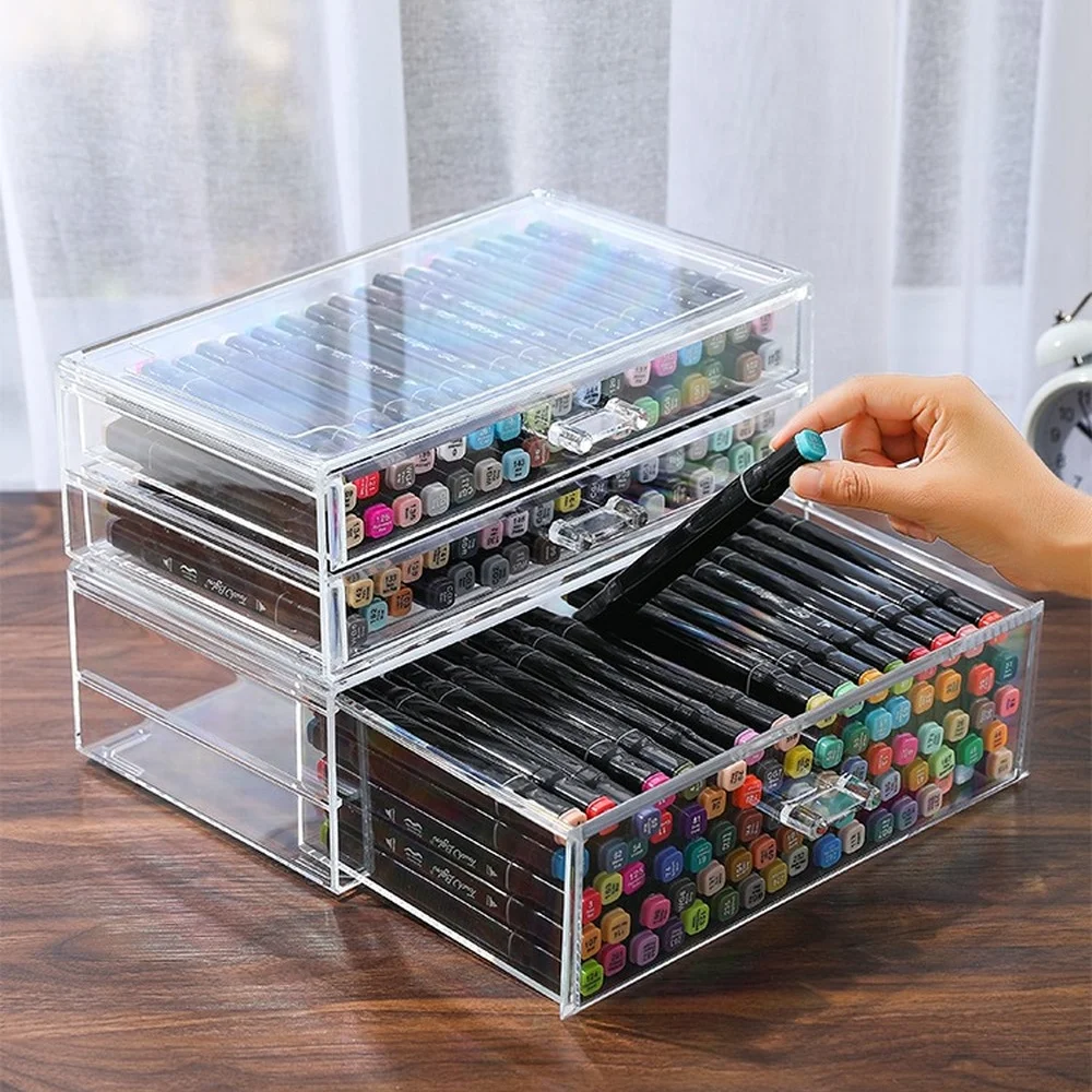 

Прозрачный акриловый Органайзер для макияжа с ящиками, держатель для губной помады, пыленепроницаемый контейнер для хранения косметики, 3/4/...