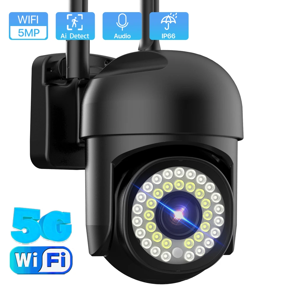 

5-мегапиксельная HD IP-камера, 2,4G, Φ, Wi-Fi, беспроводная уличная PTZ-камера, 1080P, мини-скоростная купольная камера видеонаблюдения, камера с автомат...