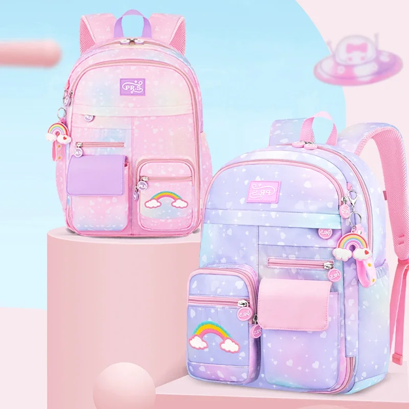Cute Girl Princess Rainbow Sweet Schoolbags 2022 New All-match Grade 1-6 Primary Children Boy High-capacity Light Backpacks Hot